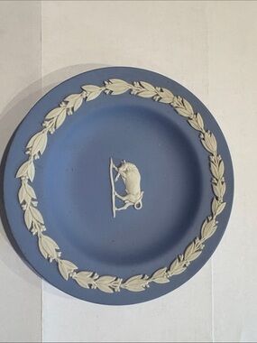Wedgwood Blue Jasperware Wall Plate with White Relief